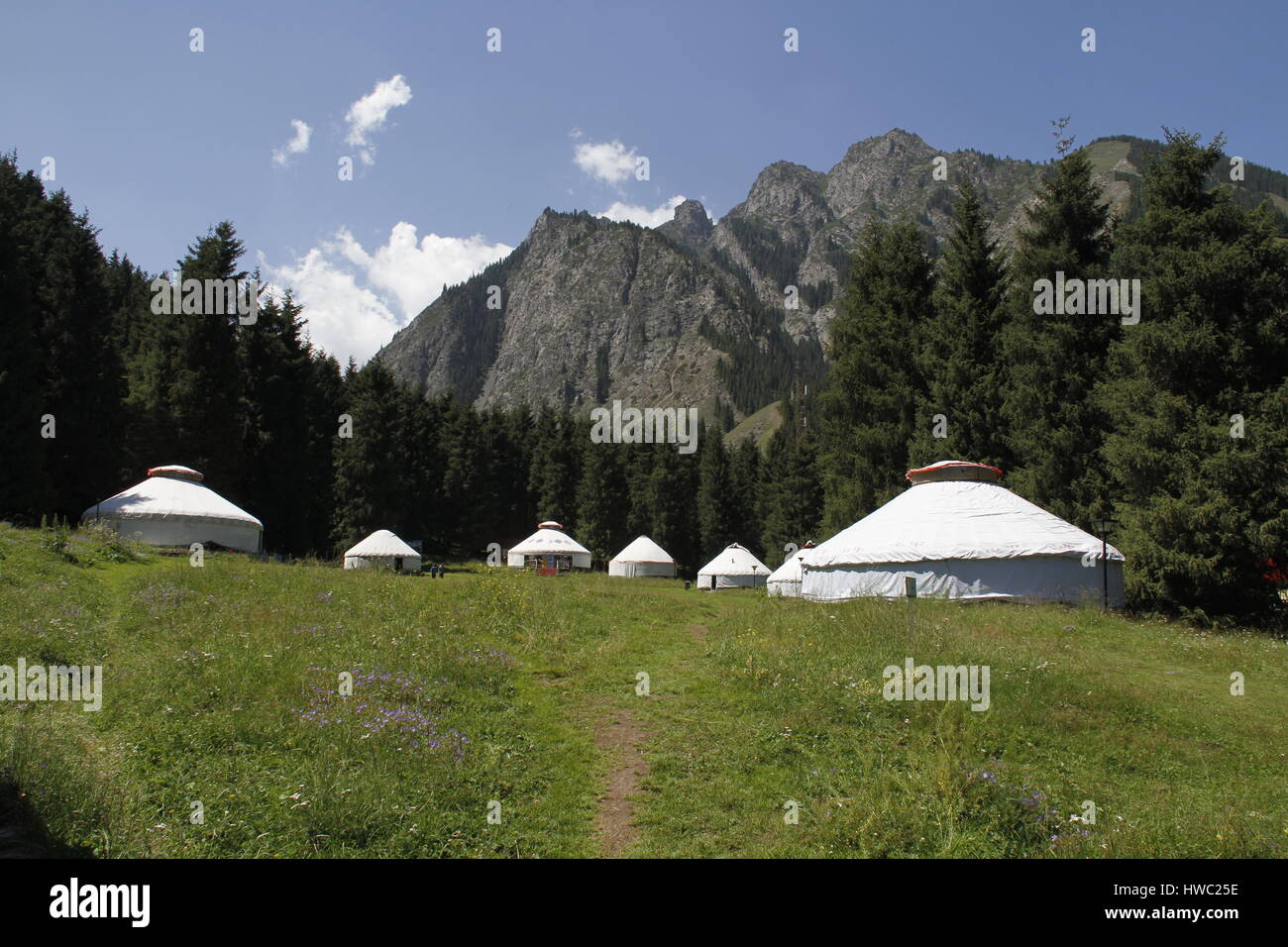 kazakh yurt in the landscape, Xinjang, China  Xinjian Stock Photo