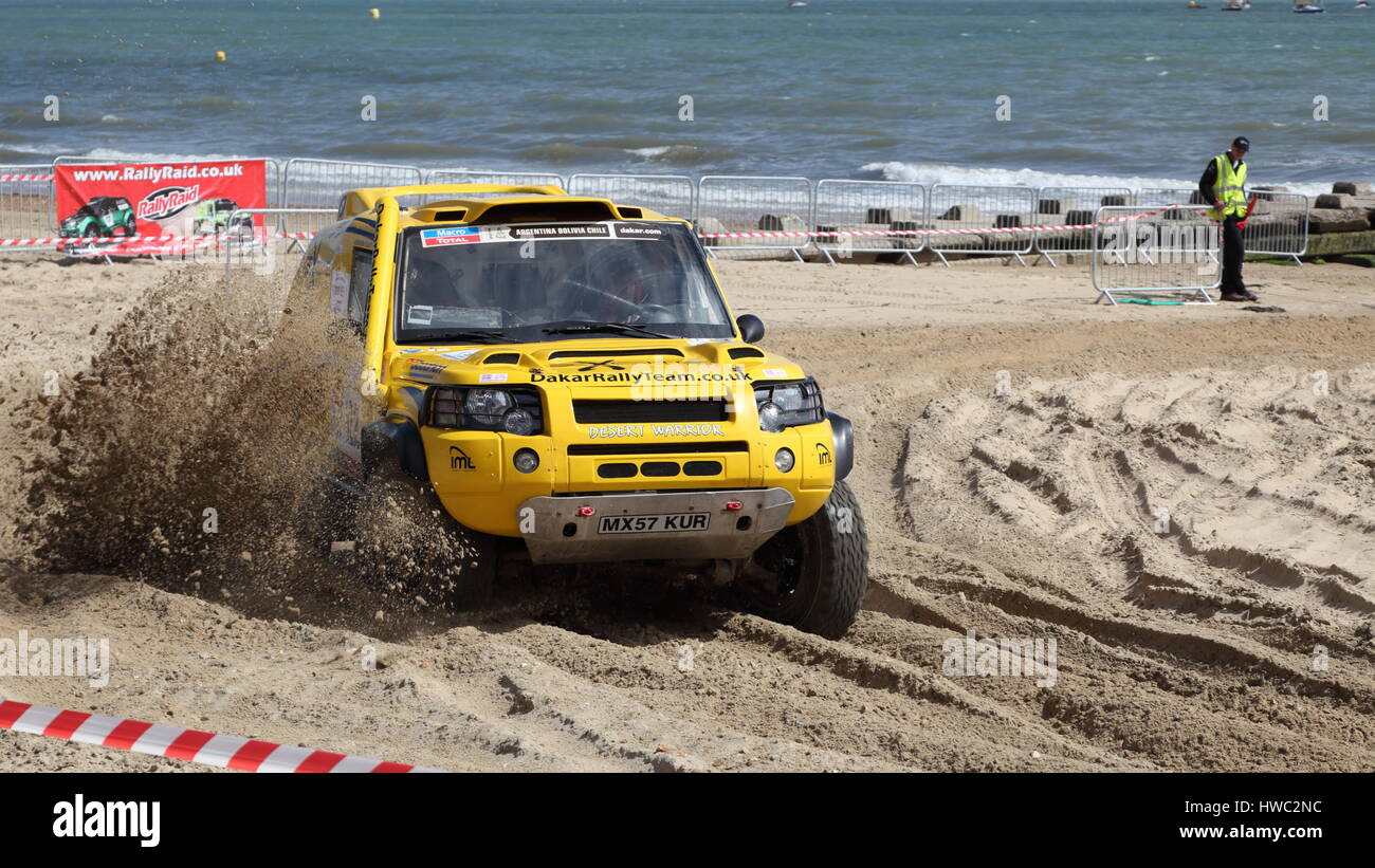 Dakar Rally Team prepared Land Rover Freelander demonstrating racing skills  at Bournemouth Wheels Festival 2014 Dorset UK Stock Photo - Alamy
