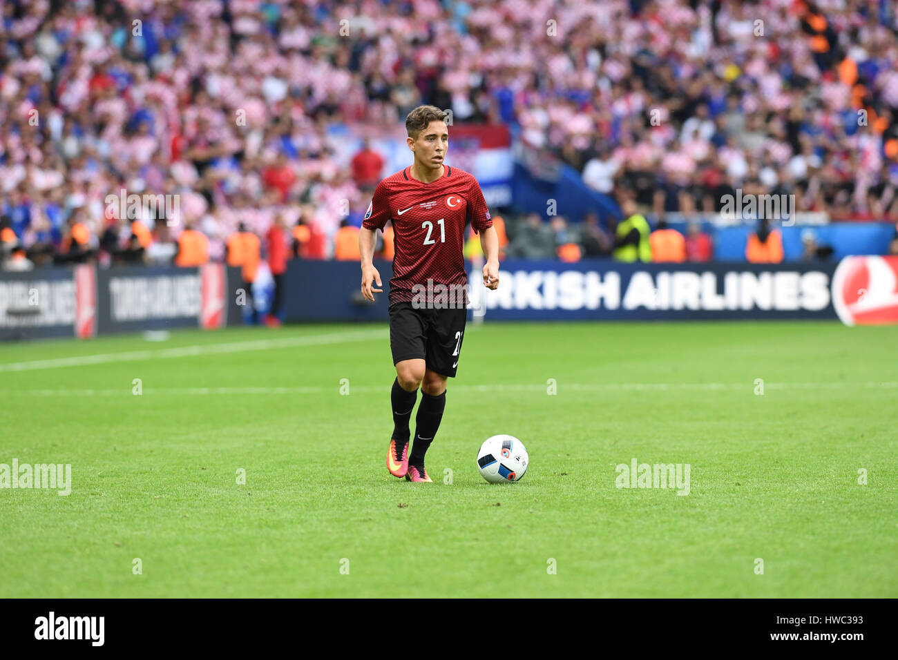 Turkish Midfielder Emre Mor in the Euro 2016 Group Stage match between Turkey vs Crotia in Parc des Princes Stadium on June12, 2016, Paris, France Stock Photo