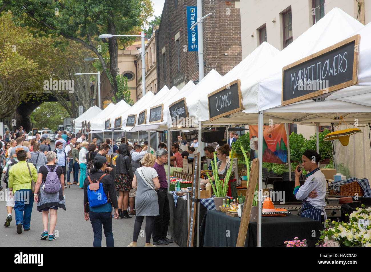 Food market in Argyle street in The Rocks area of Sydney city centre,New south wales,australia Stock Photo