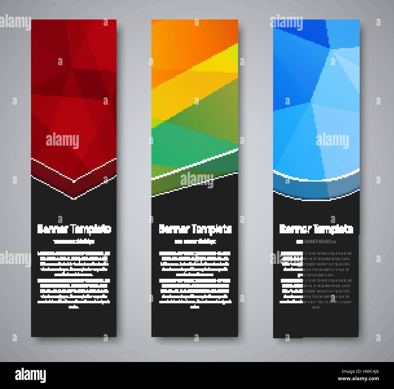 Template vertical web banners. Design with diagonal, round elements and ...