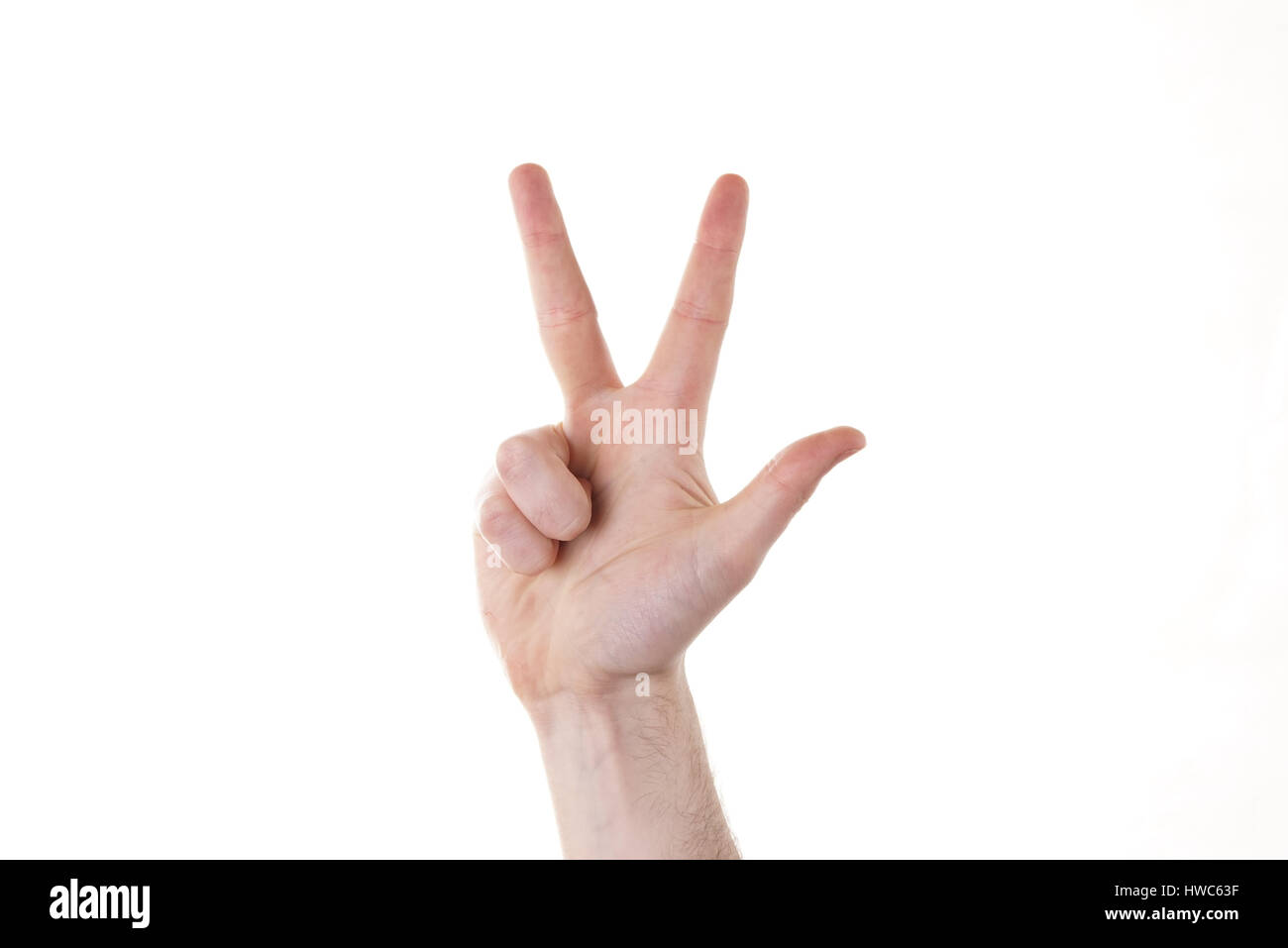 Stock Photo - Right hand gestures 2 fingers and a thumb, isolated on ...