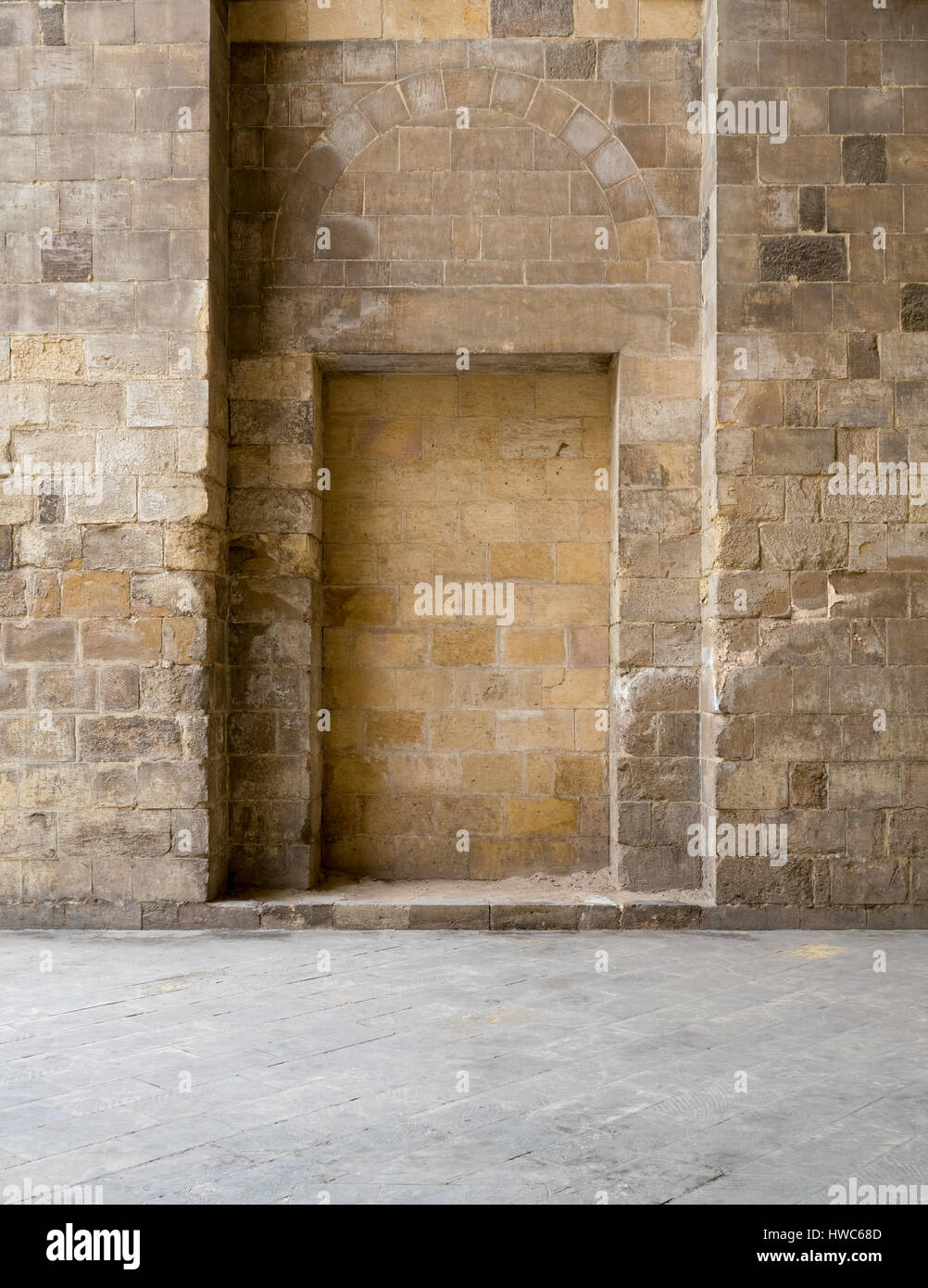 Recessed frames in an old stone bricks wall, Medieval Cairo, Egypt