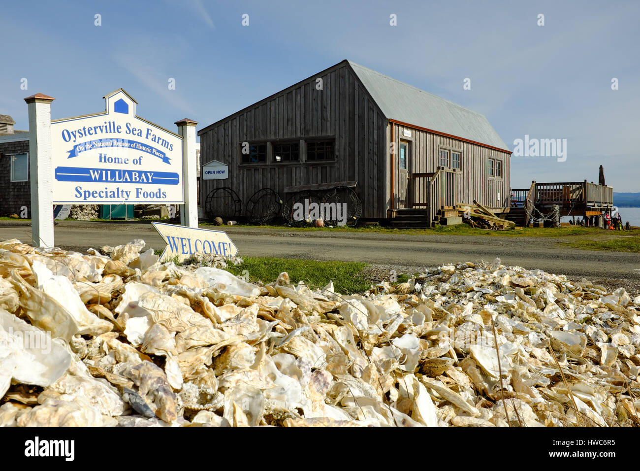 Oyster shells greet visitors to the Oysterville Sea Farms in