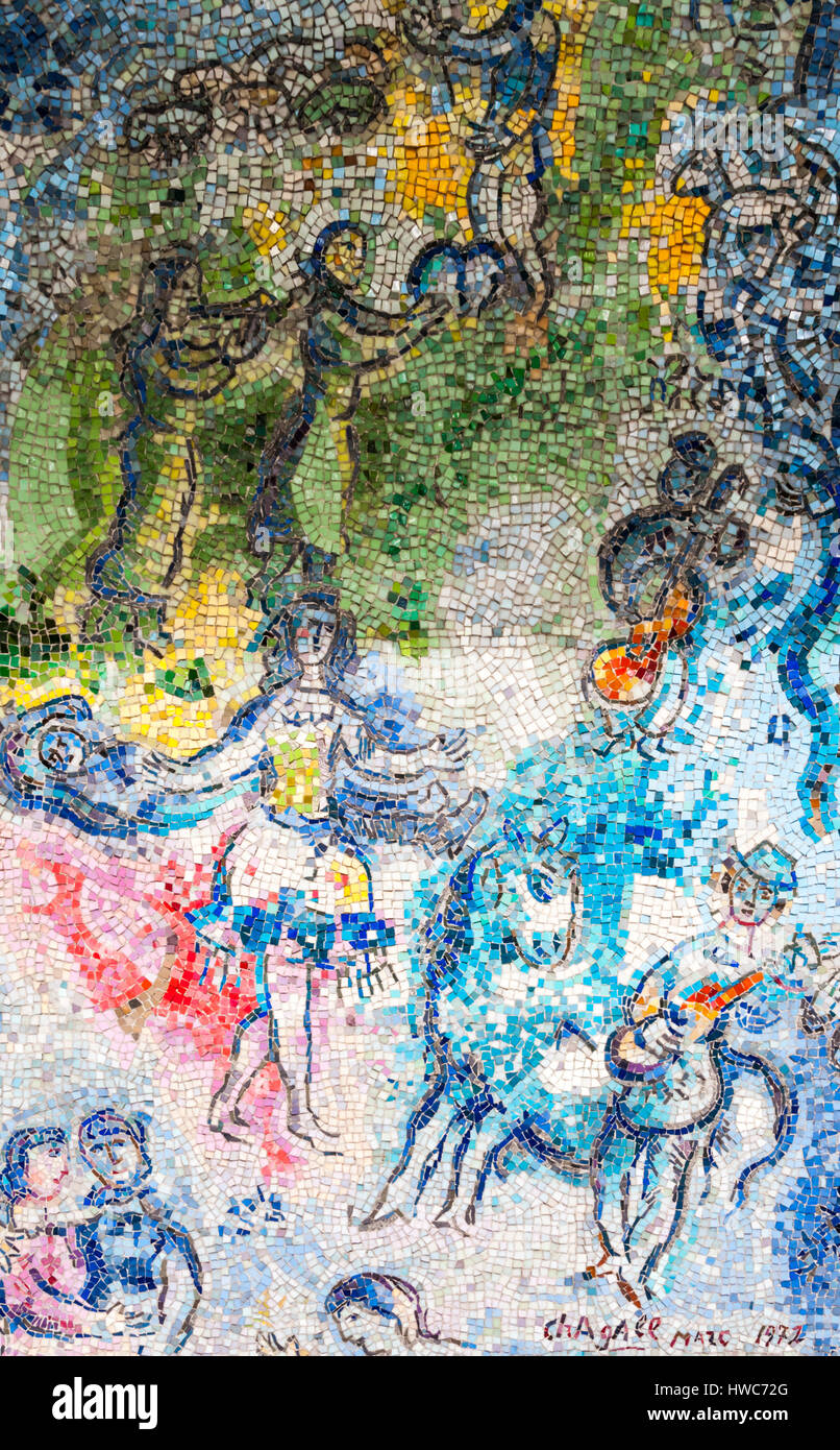 A detail of the Four Seasons mosaic by Marc Chagall in Chase Tower Plaza, Chicago Stock Photo