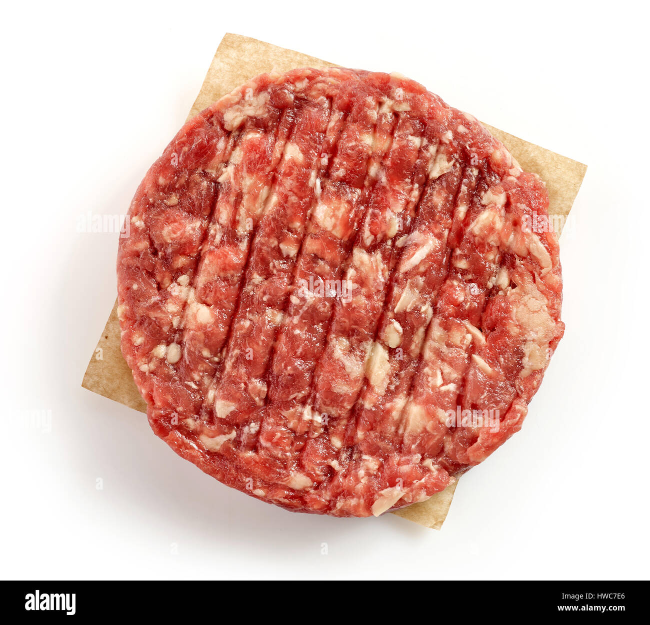 raw minced meat for making a burger isolated on white background, top view Stock Photo