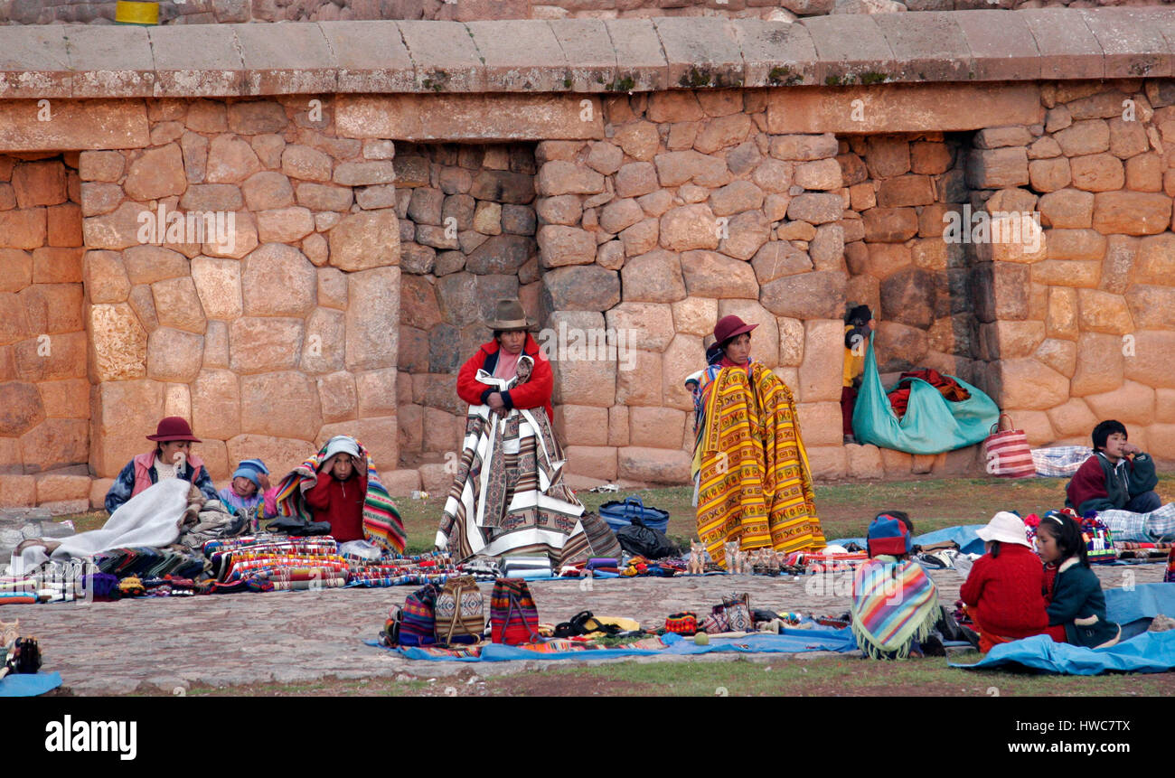 The Incan market at the small Andean village of Chinchero, Peru on ...