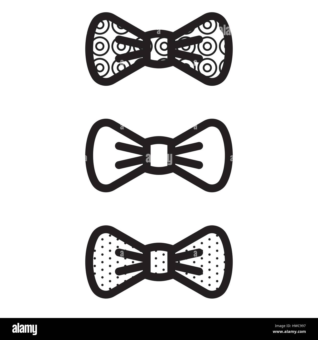Bow-tie vector black decorated icons. Suit dress code bow set design. Stock Vector