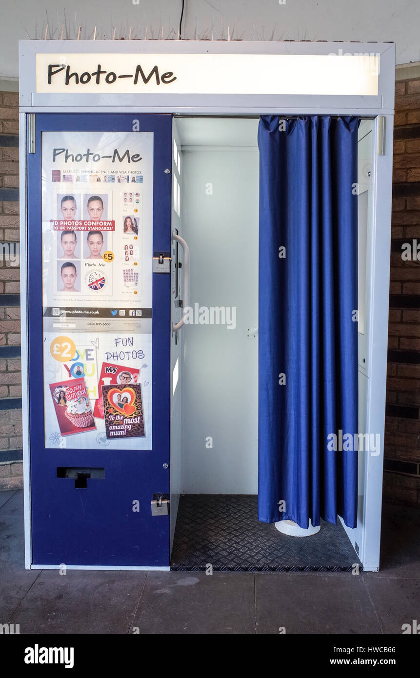 A Photo-Me photo booth in a shopping centre in Cambridge UK Stock Photo