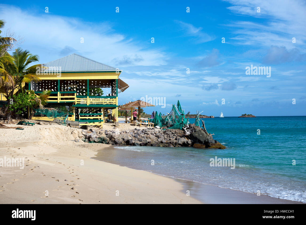 OJ's Bar and Restaurant on Turner's Beach, Crab Hill Bay, Antigua Stock
