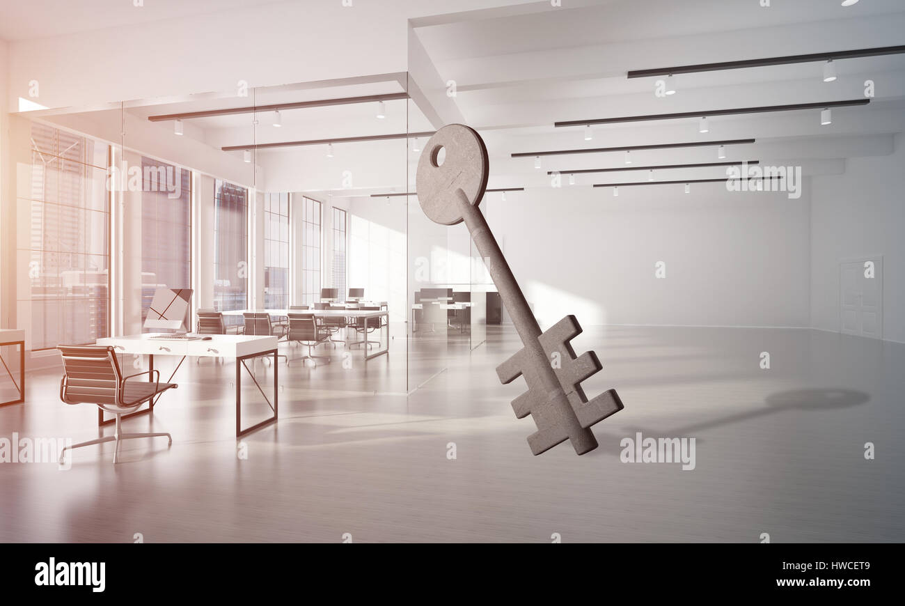 Conceptual background image of concrete key sign in modern office ...