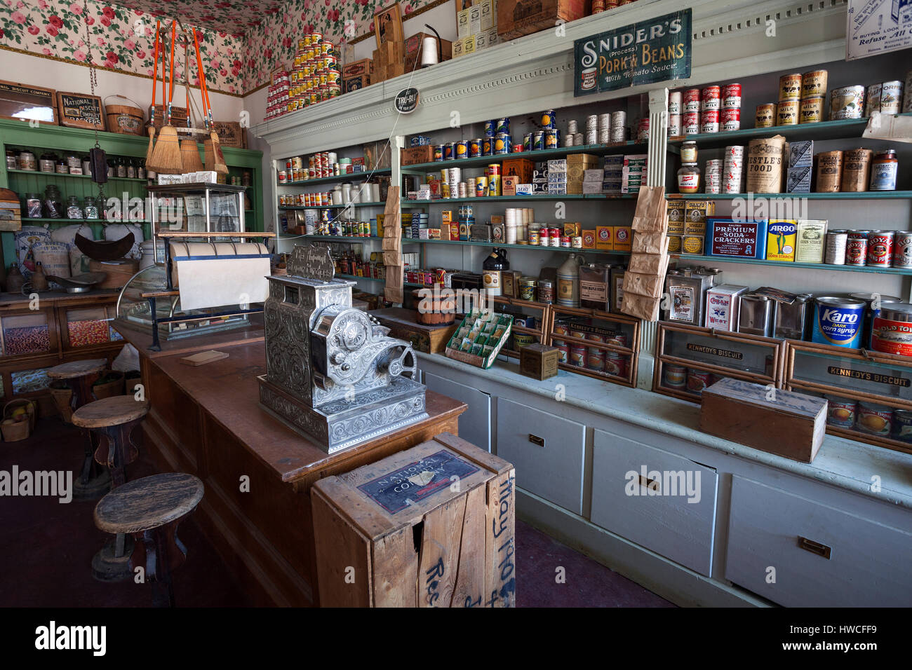 Old shop, Virginia City, former gold mining town, Montana Province, USA Stock Photo