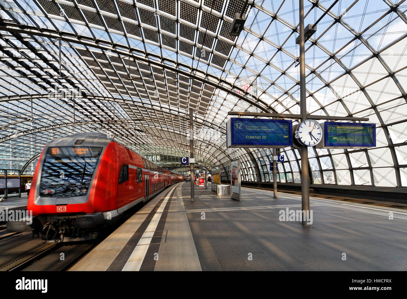 Central Station with regional train, modern architecture, Berlin, Germany Stock Photo