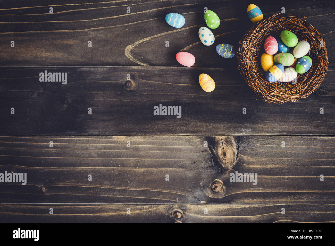 Eggs easter in the nest on wood background with copyspace Stock Photo ...