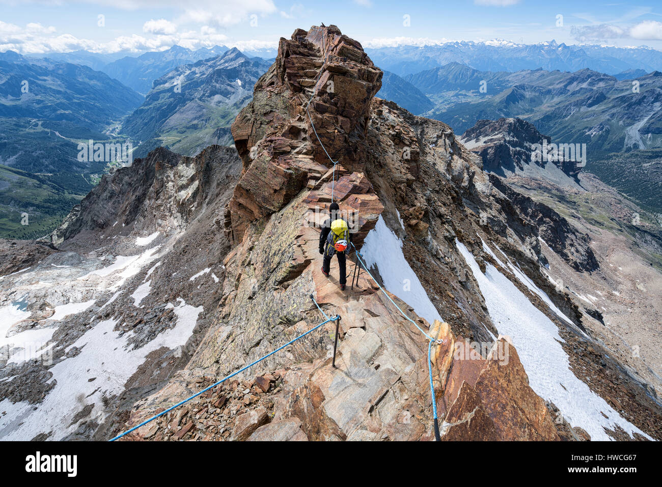 Descending from the Monte Rosa mountains, North Italy, Alps, Europe, EU Stock Photo