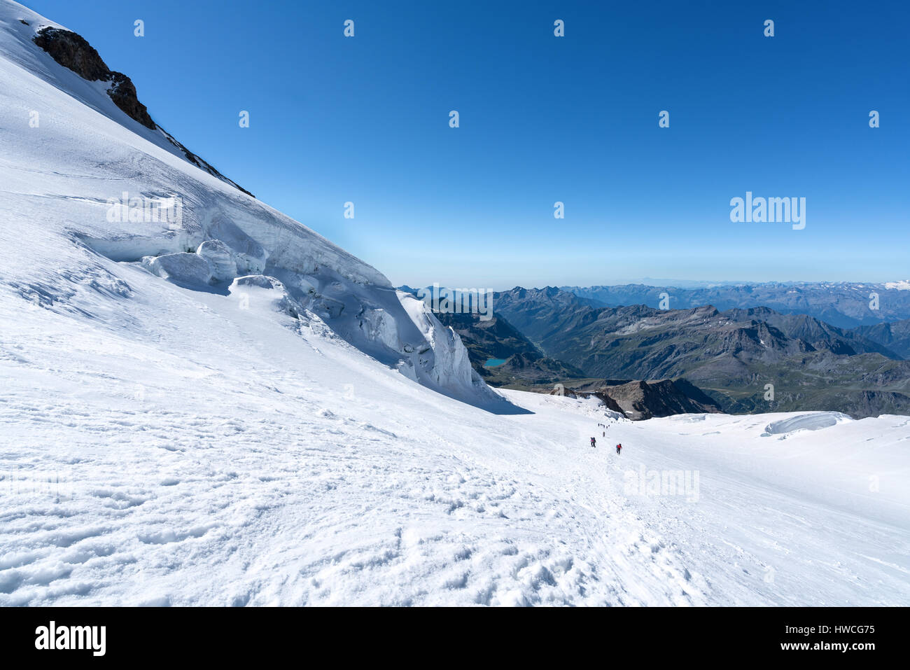 Mountain climbing in the Monte Rosa mountains, North Italy, Alps, Europe, EU Stock Photo