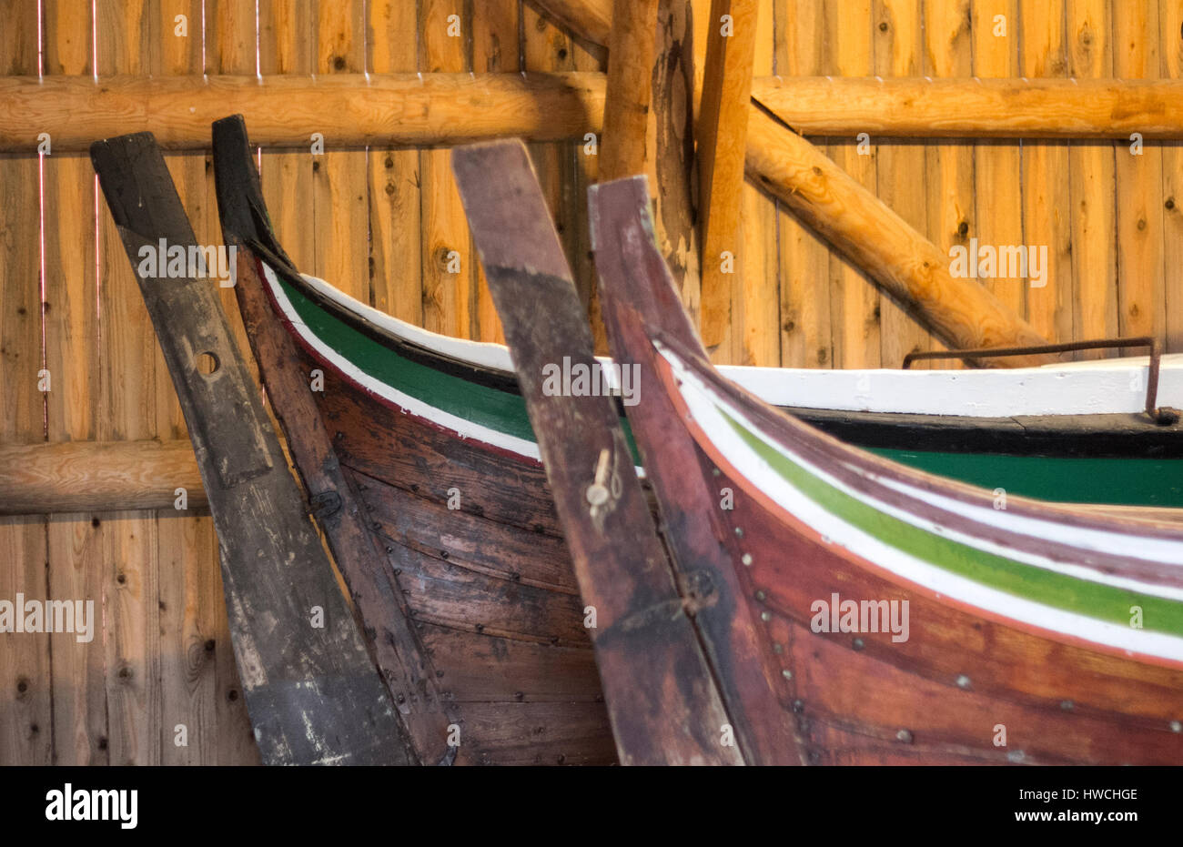 Ancient Fishing Boats in Norway Stock Photo