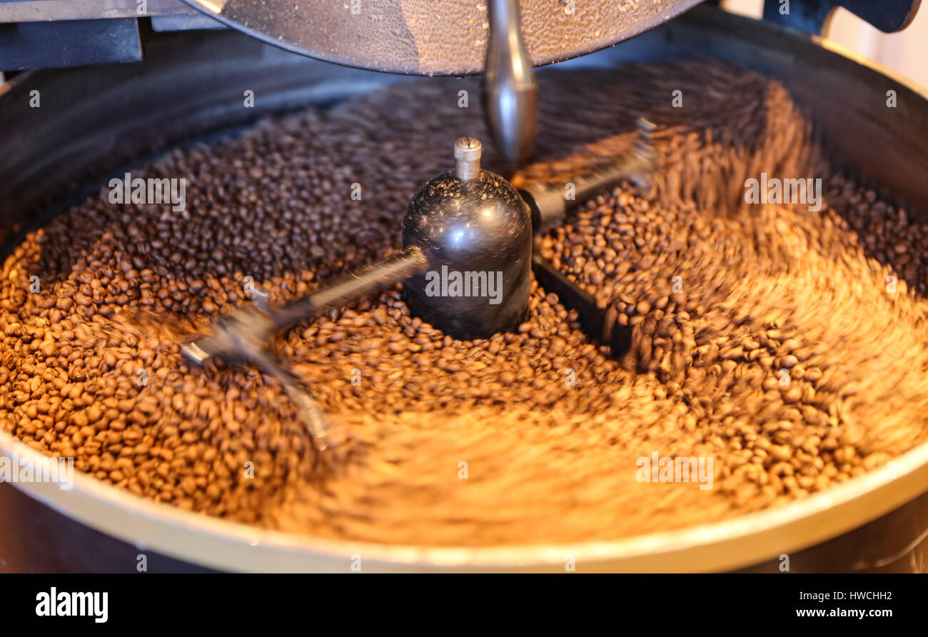 Green Coffee Beans Roasting in Coffee Roaster Stock Photo Alamy