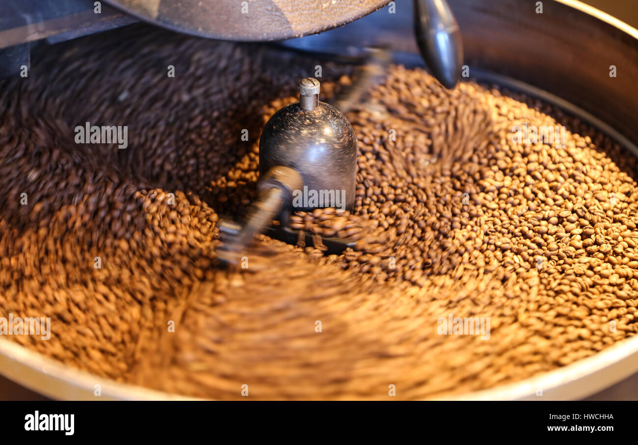 Green Coffee Beans Roasting in Coffee Roaster Stock Photo Alamy