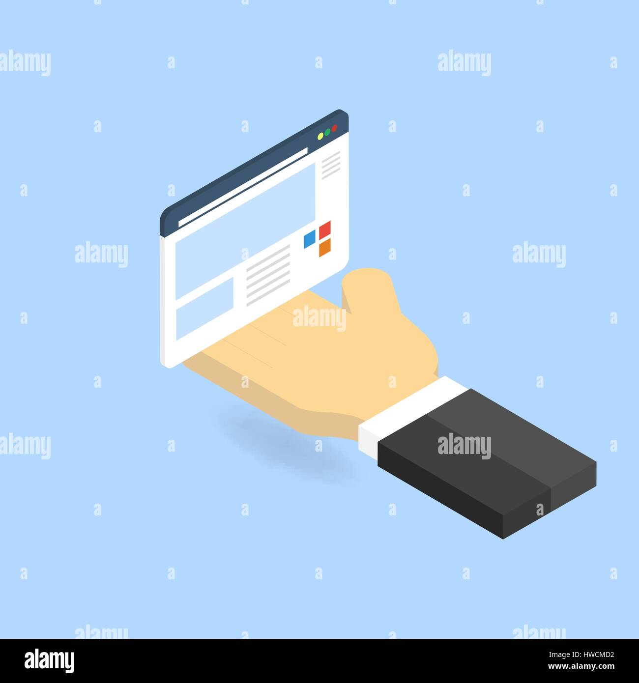 Hand and website page. The concept of site management. Vector ...
