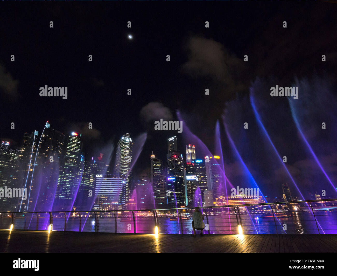 Horizontal view of the Wonder Full light and sound show at night in Singapore. Stock Photo