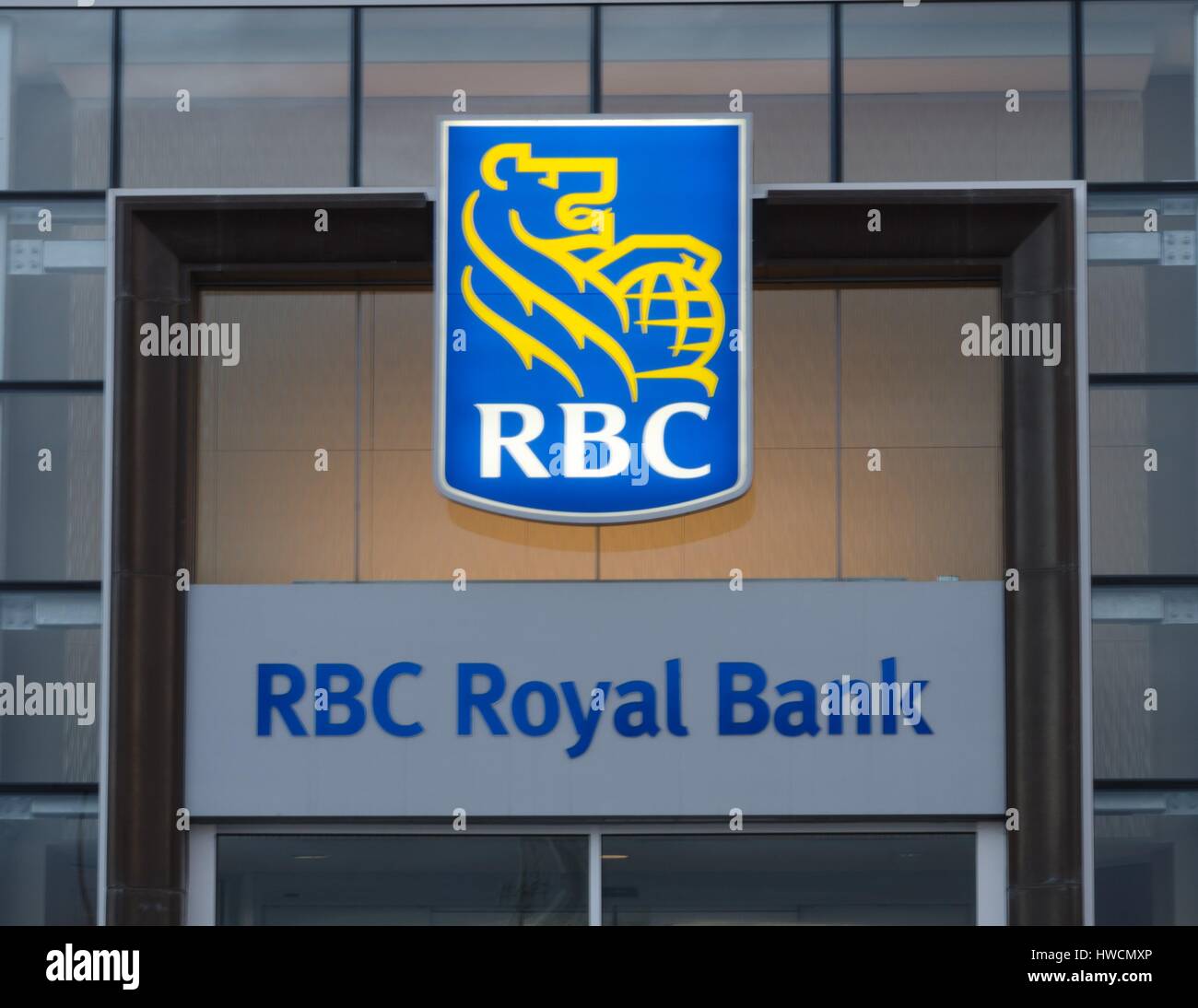 A Royal Bank of Canada (RBC) logo in Calgary, Alberta, Canada. Stock Photo