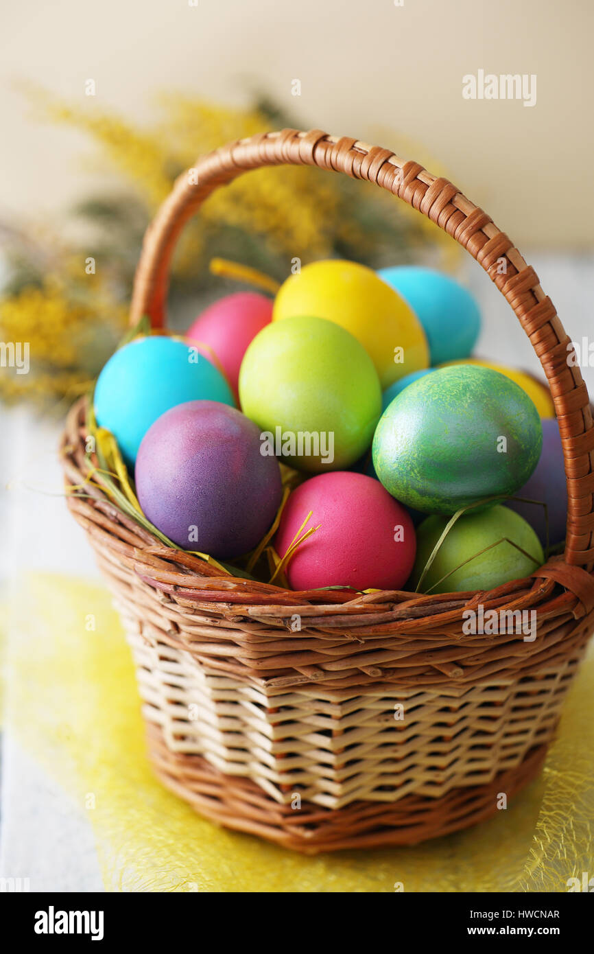 Basket with eggs Stock Photo