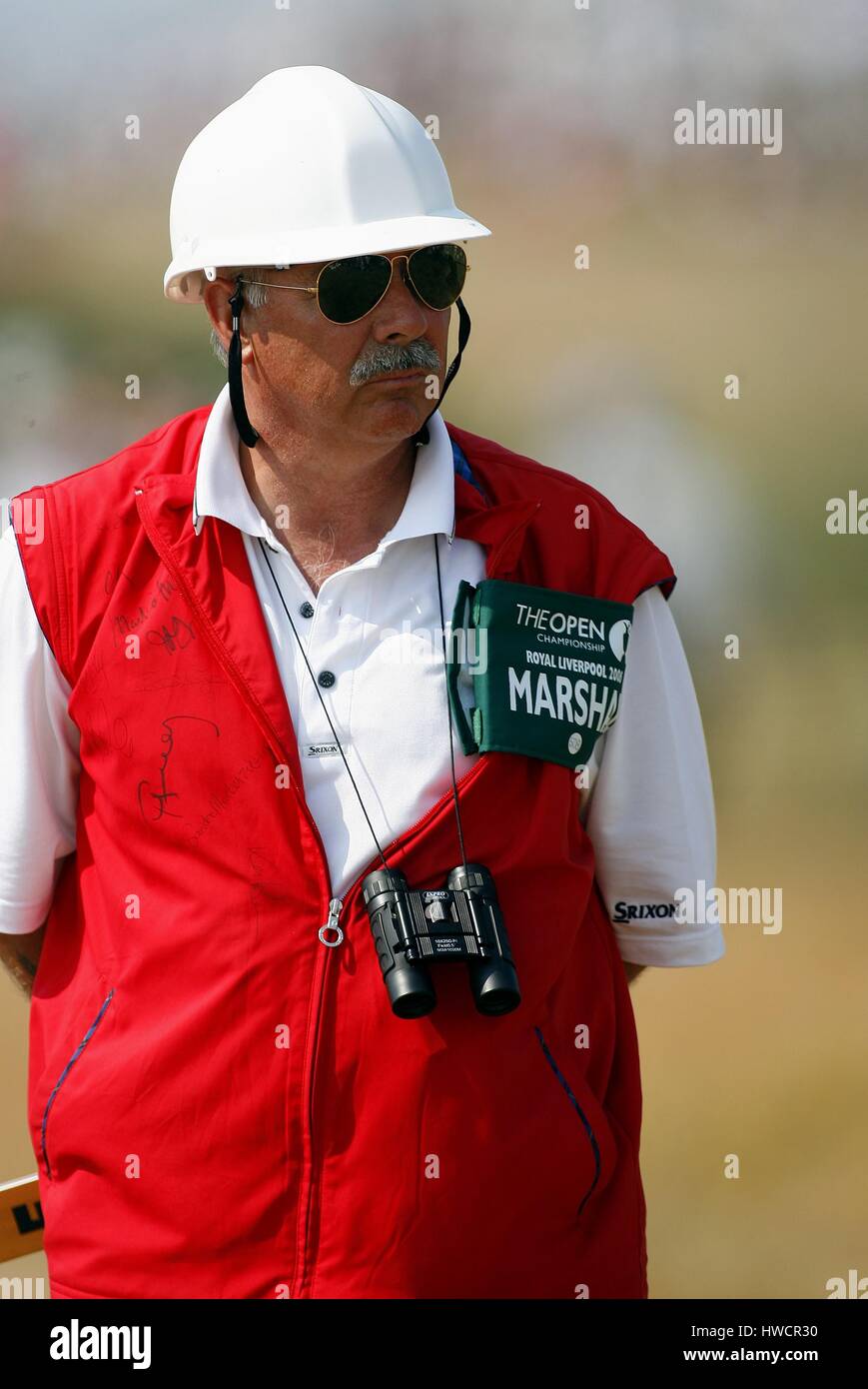 GOLF MARSHALL WITH HARD HAT THE OPEN CHAMPIONSHIP 2006 ROYAL LIVERPOOL