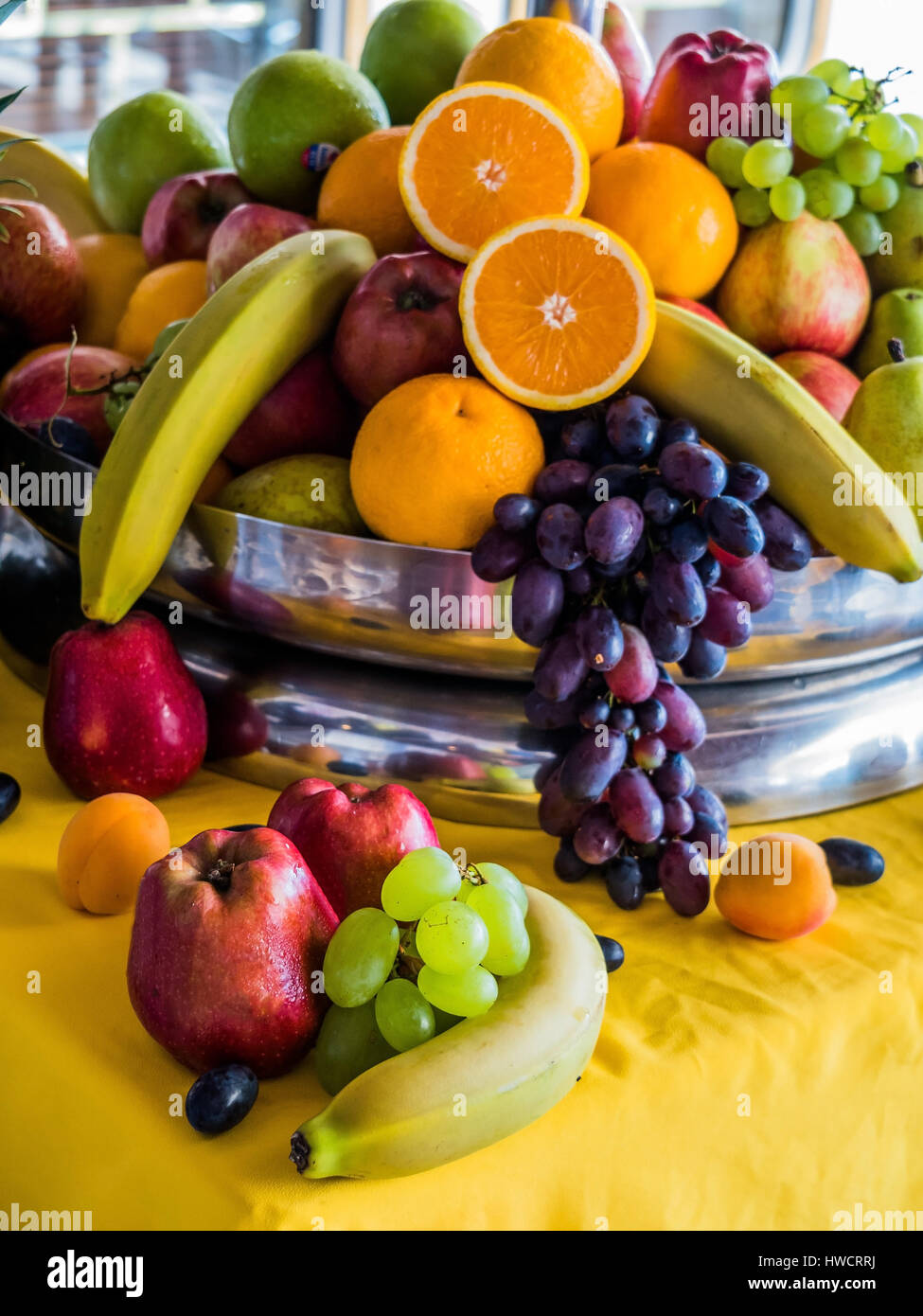 Basket with fresh fruit and vegetables, Korb mit frischem Obst und Gemüse Stock Photo