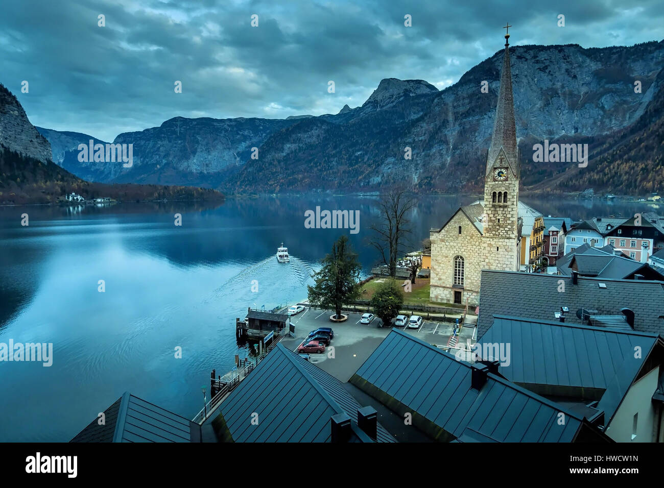 The city of Hallstatt in Upper Austria, Austria. In the salt chamber property lies the world cultural heritage., Die Stadt Hallstatt in Oberösterreich Stock Photo