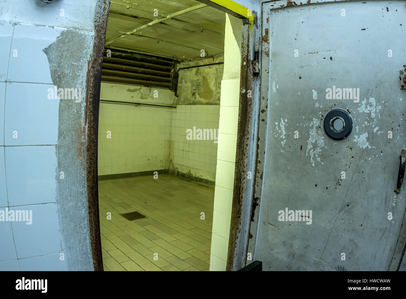 The gas chamber in the concentration camp Mauthausen in Austria. Concentration camp of the step III from 1938 to 1945, Die Gaskammer im Konzentrations Stock Photo