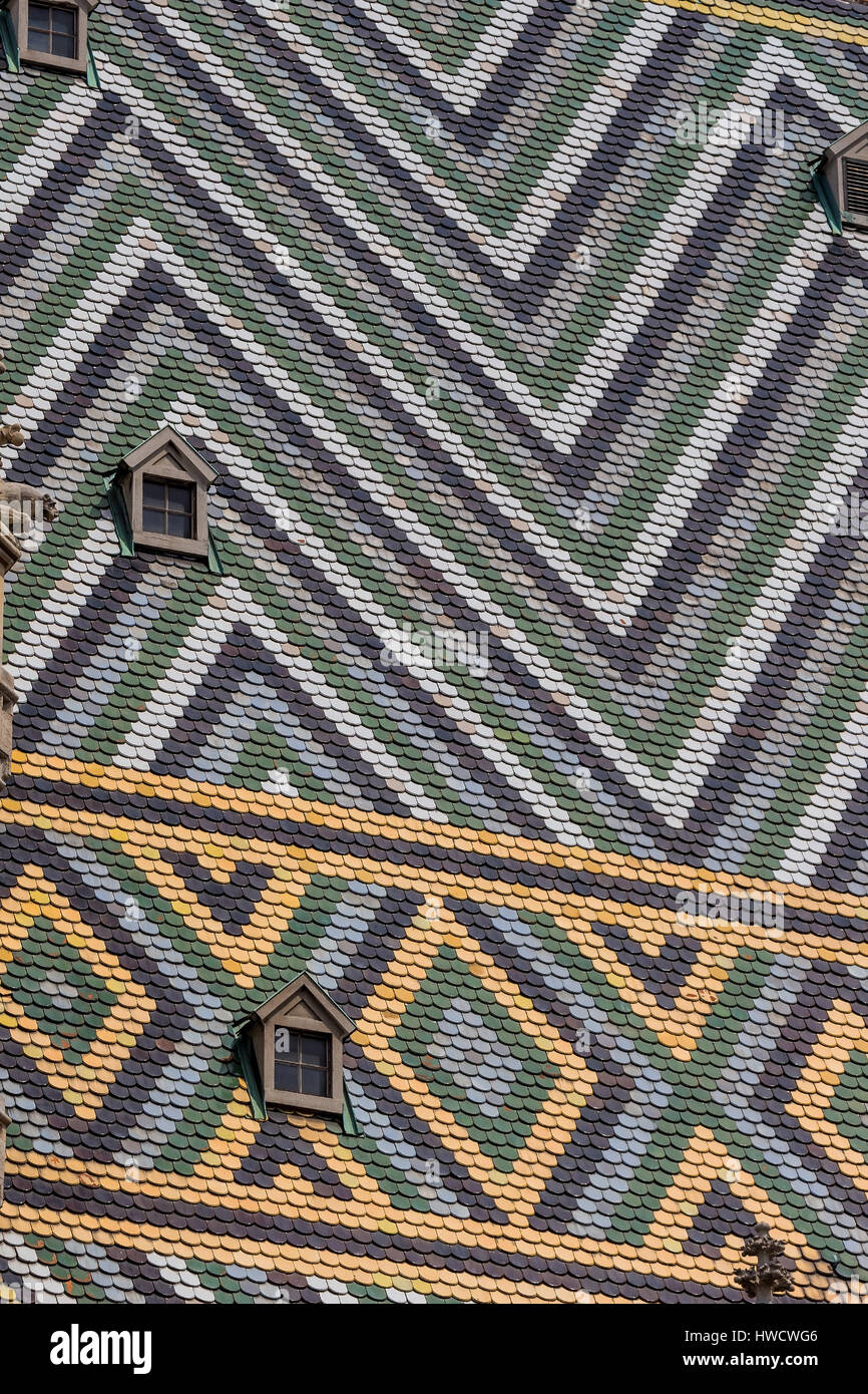 Austria, Vienna, Stephansdom. One of the landmarks of the town. Roof of the church, Österreich, Wien, Stephansdom. Eines der Wahrzeichen der Stadt. Da Stock Photo