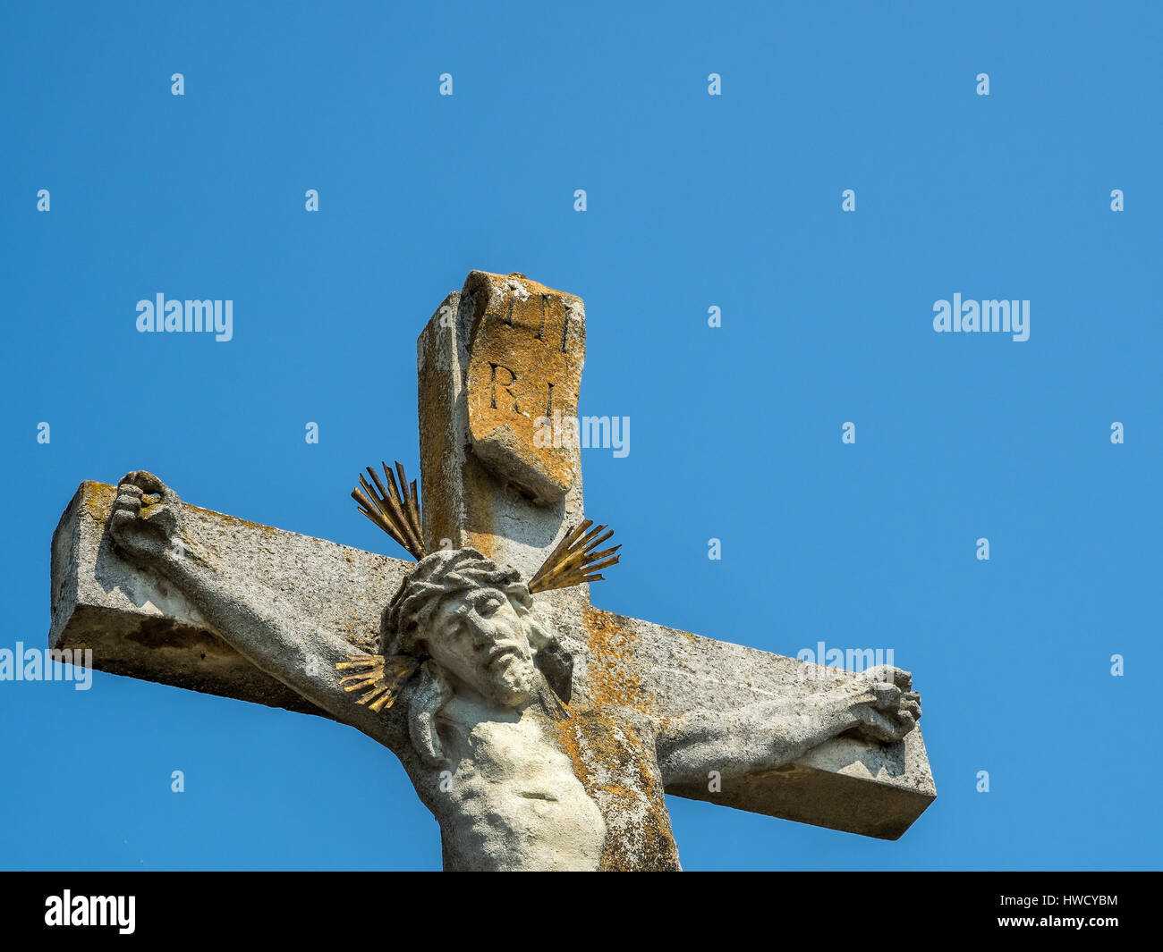 Austria, Lower Austria, Retz. The crossroads group in the mountain Kalvarien. Crucifixion group, Österreich, Niederösterreich, Retz. Die Kreuzweggrupp Stock Photo