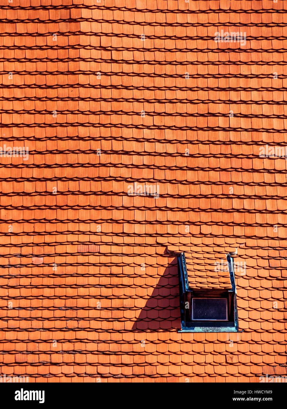 Roof with old roofing tile and Gaupenfenster, Dach mit alten  Dachziegel und Gaupenfenster Stock Photo