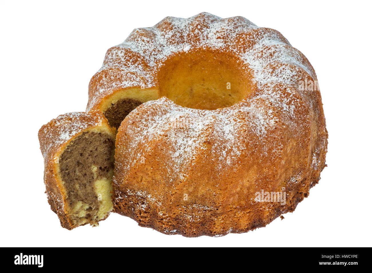 A marble cake as a dessert. Symbolic photo for taxes, deliveries and shares, Ein Marmorkuchen als Nachspeise. Symbolfoto für Steuern, Abgaben und Ante Stock Photo