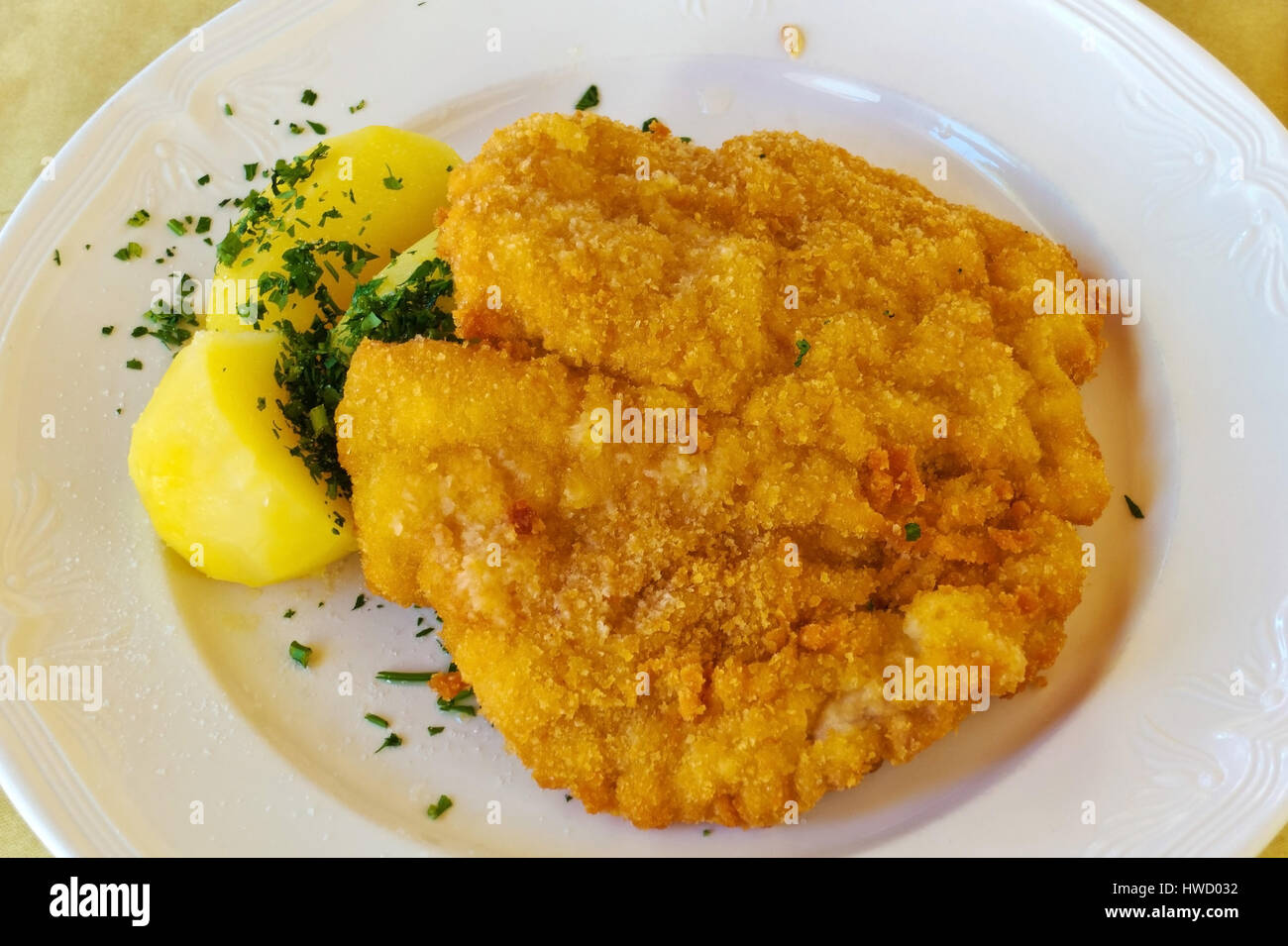 Viennese shred, injurious food, Wiener Schnitzel, ungesunde Ernaehrung Stock Photo