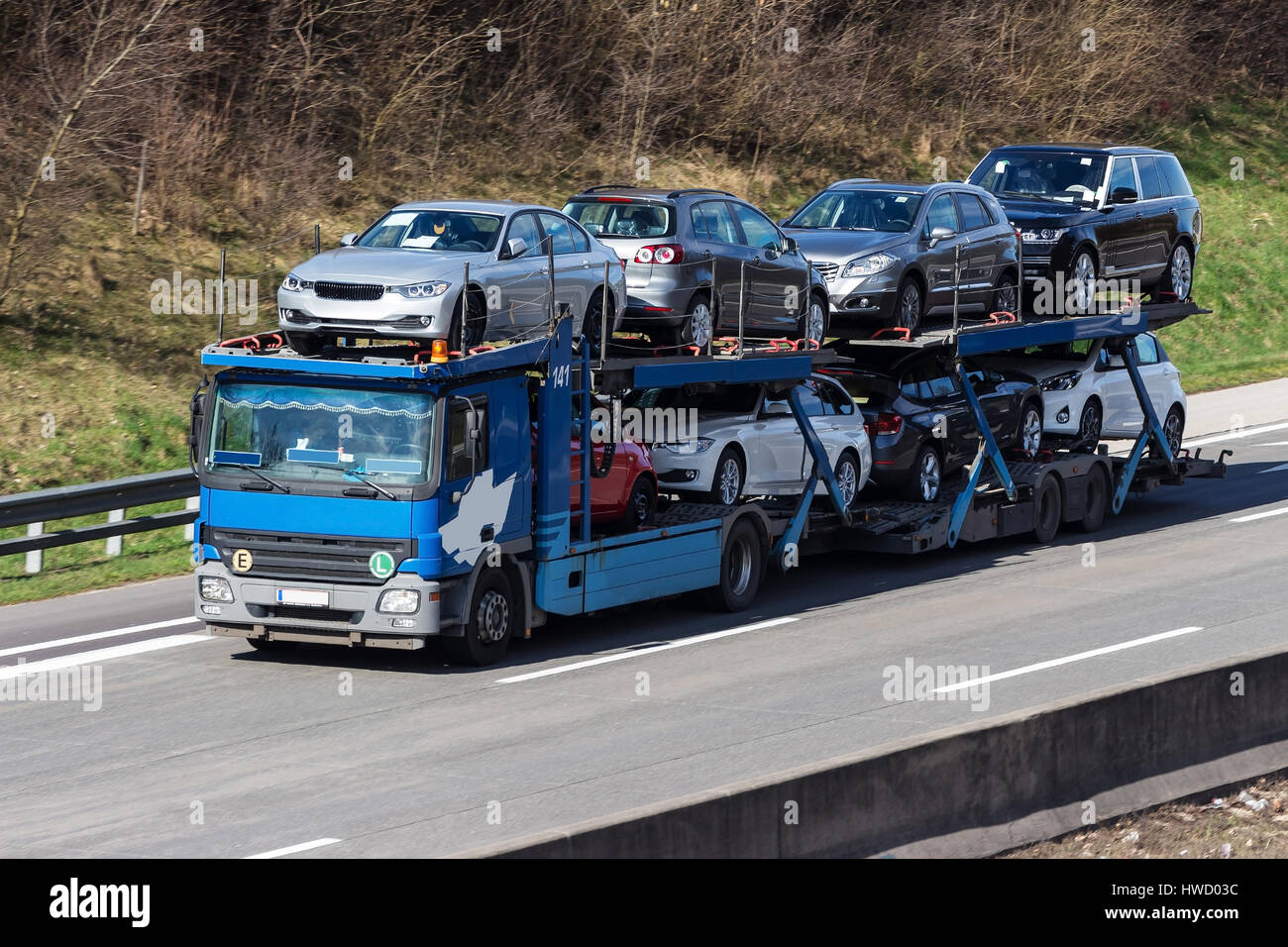 Motor traffic - highway, Autoverkehr - Autobahn Stock Photo
