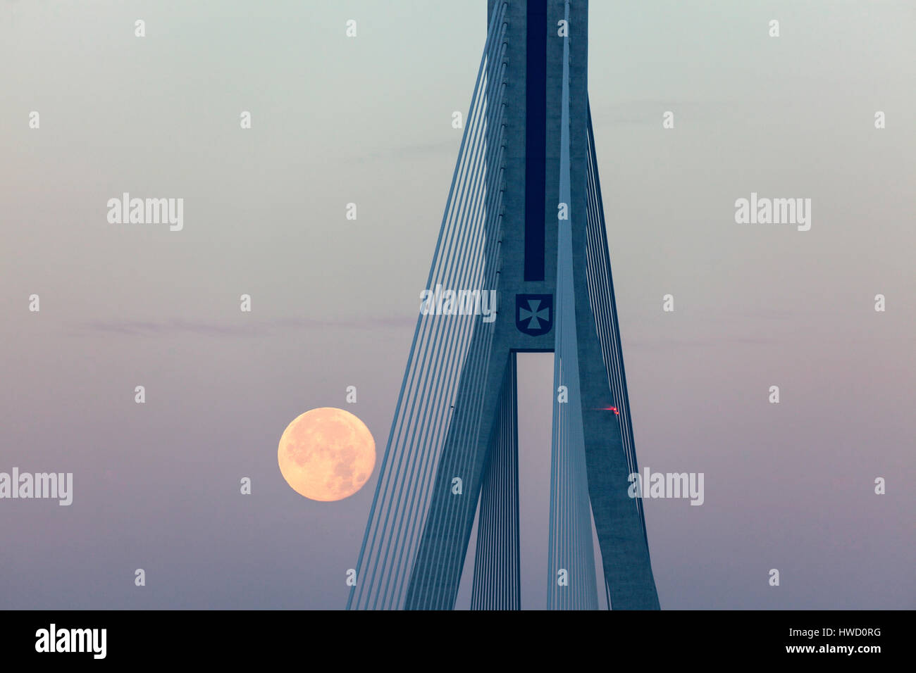 Super moon by Tadeusz Mazowiecki Bridge in Rzeszow. Rzeszow, Podkarpackie, Poland. Stock Photo