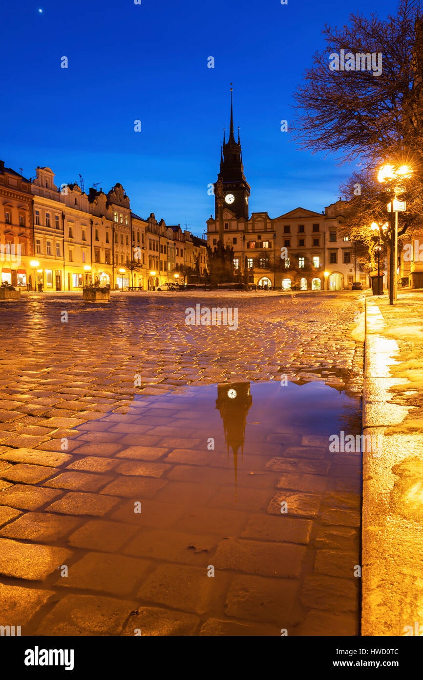 Pernstynske Square and Green Tower in Pardubice. Pardubice, Bohemia, Czech Republic. Stock Photo