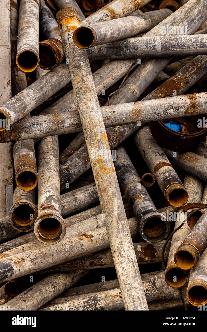 Pipes wait on a scrap yard for her disposal, Rohre warten auf einem Schrottplatz auf ihre Entsorgung Stock Photo