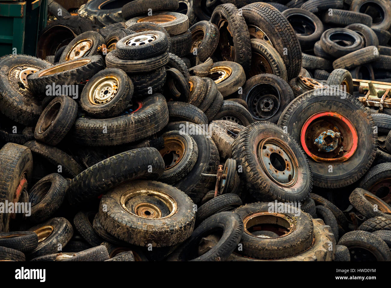 Old tyres on a scrap yard., Alte Autoreifen auf einem Schrottplatz Stock  Photo - Alamy