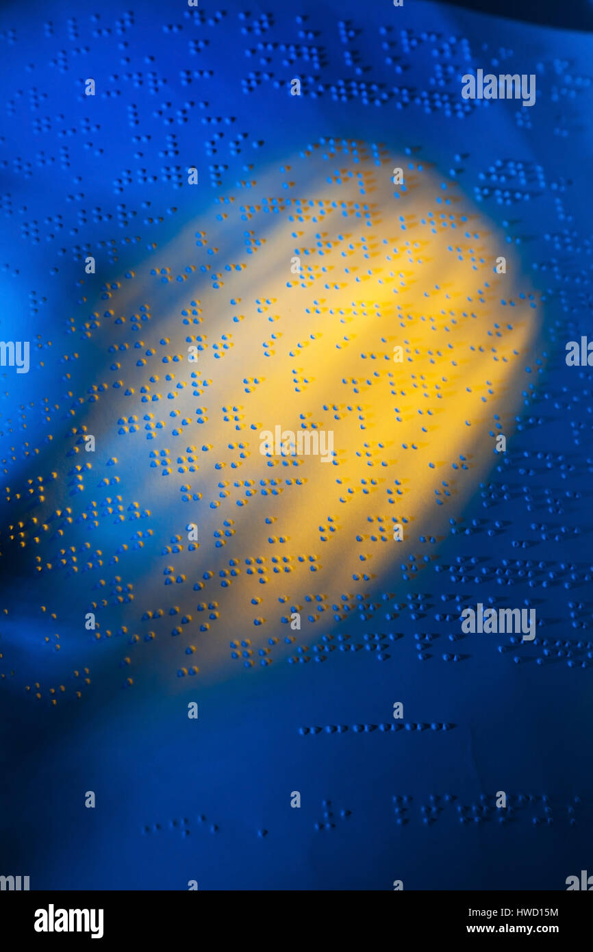 A book in braille written. Braille writing for blind people., Ein Buch in Blindenschrift geschrieben. Braille Schrift f¸r Blinde. Stock Photo