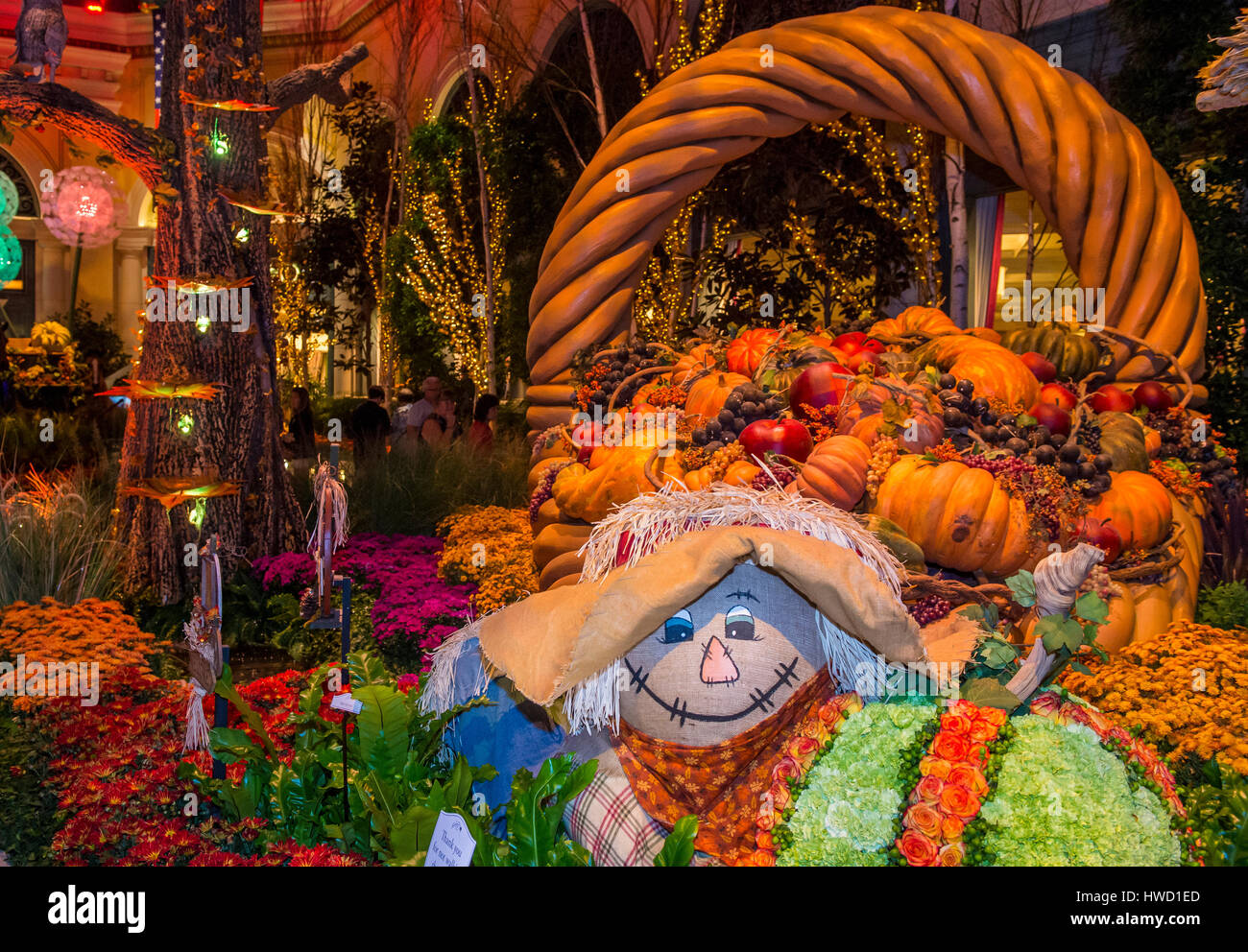 LAS VEGAS - NOV 08 : Fall season in Bellagio Hotel Conservatory & Botanical Gardens on November 08 , 2016 in Las Vegas. There are five seasonal themes Stock Photo