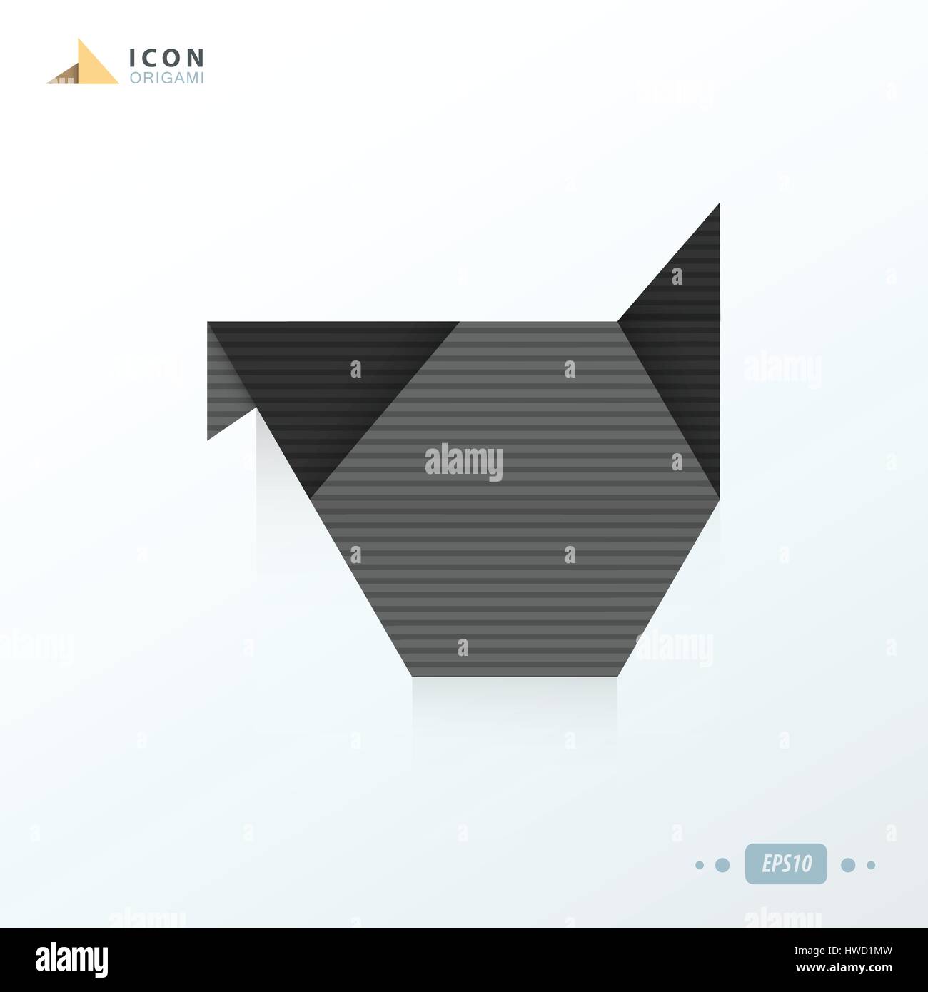 chicken icon origami black color Stock Vector