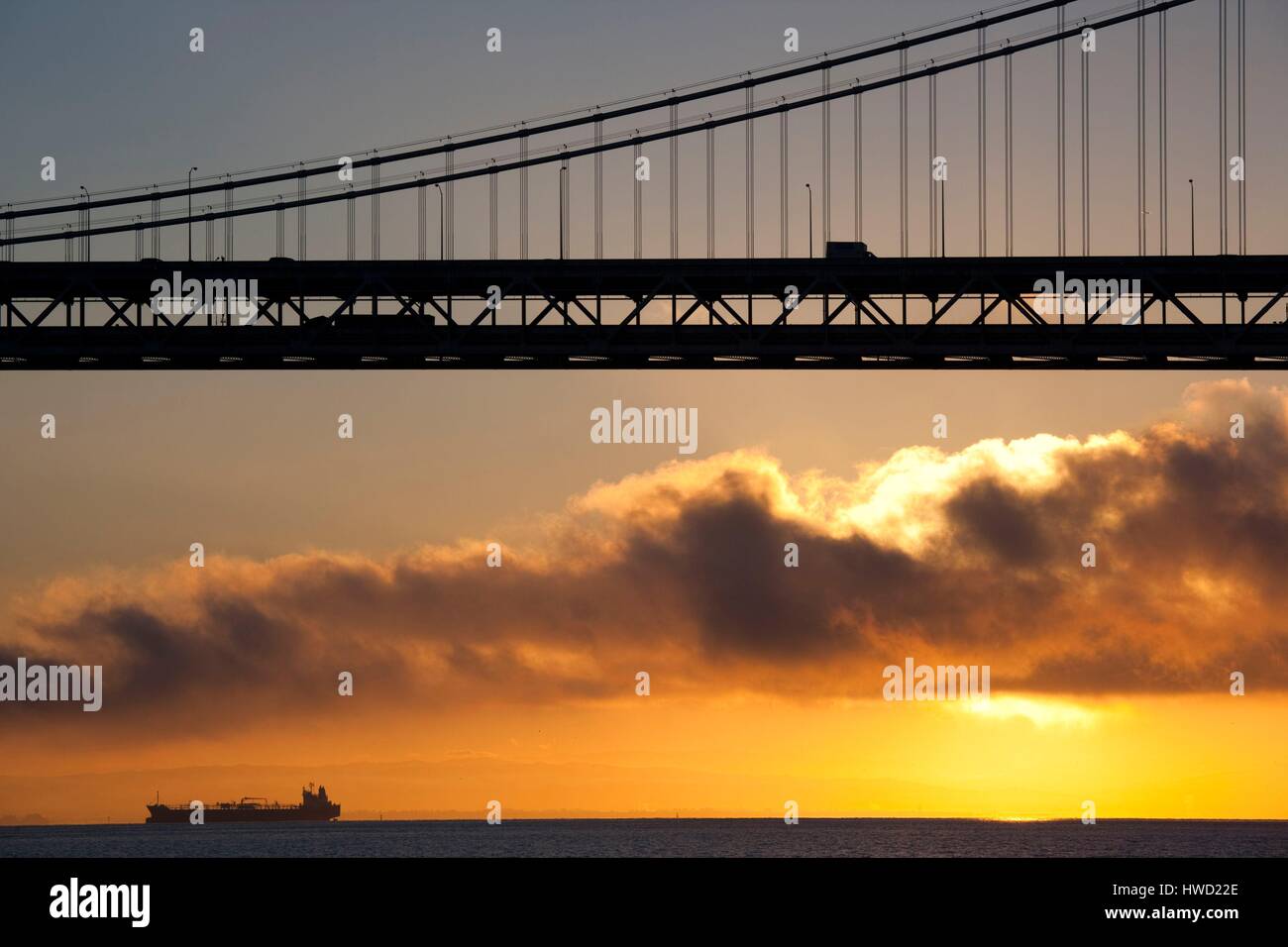 United States, California, San Francisco, Embarcadero, Bay Bridge, dawn Stock Photo