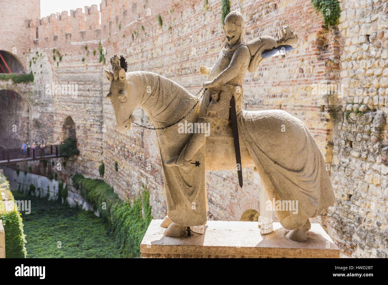 Italy, Veneto, Verona, listed as World Heritage by UNESCO, the museum of Castelvecchio (Castel Vecchio, the old castle), equestrian statue of Cangrande della Scala in the Museum courtyard Stock Photo