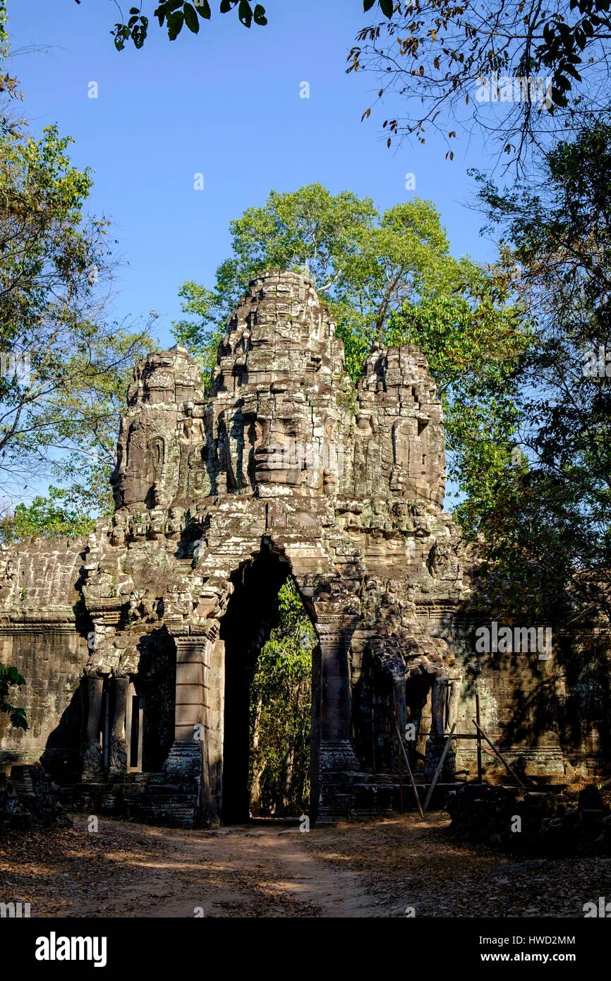 Cambodia, Angkor on World Heritage list of UNESCO, Angkor Thom, Easthern Gate or Gate of The Deads Stock Photo