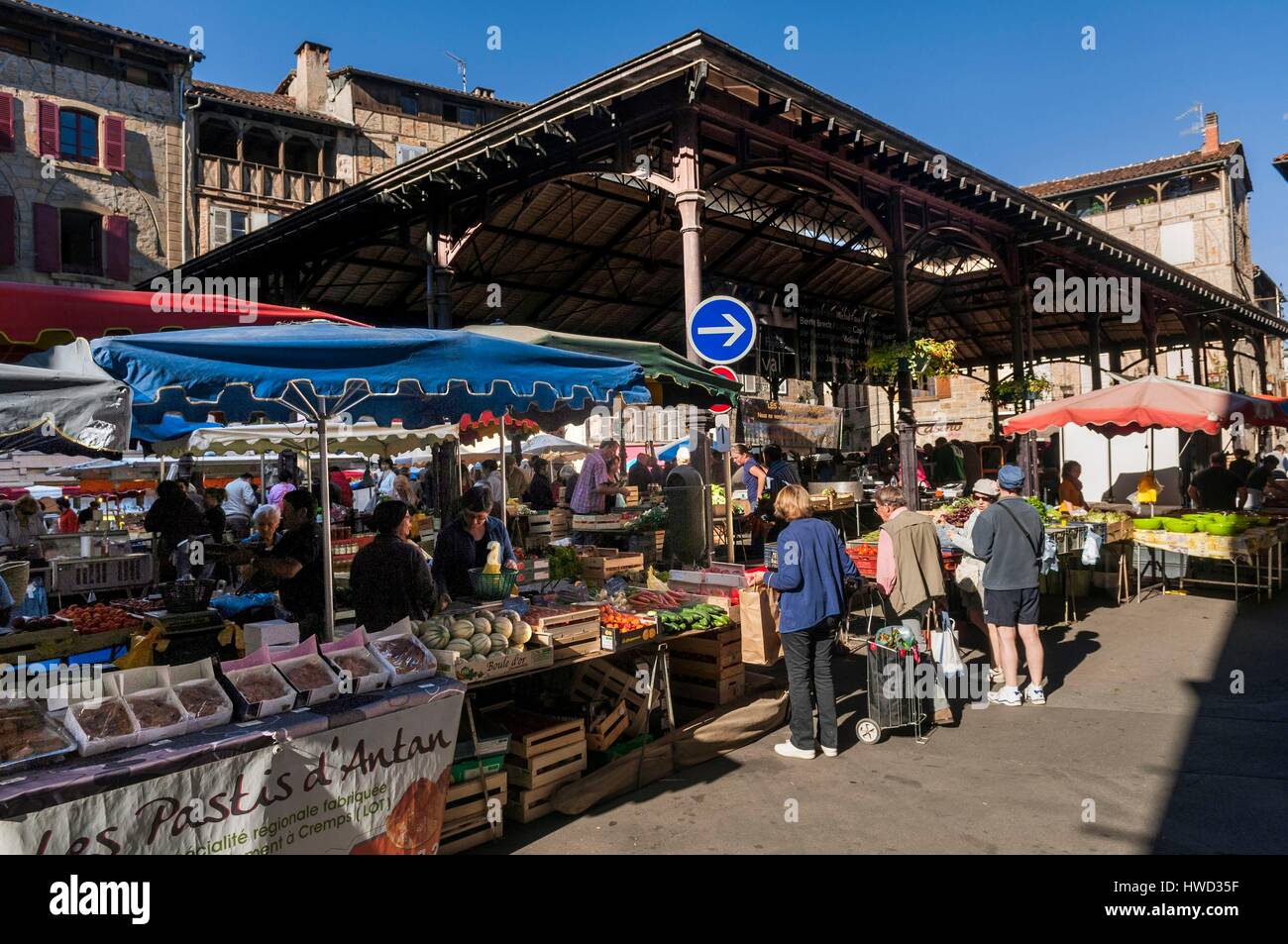 France Lot Figeac Country Market Day Under Grande Halle Place Carnot france-lot-figeac-country-market-day-under-grande-halle-place-carnot