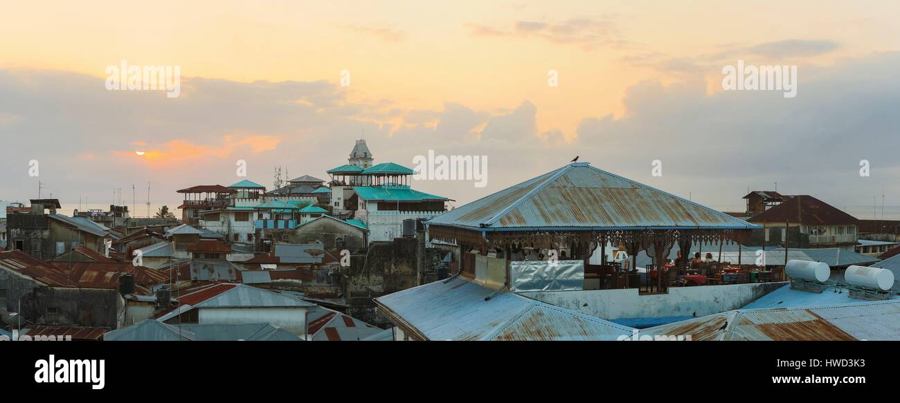 Tanzania, Zanzibar, Zanzibar City, Stone Town, listed as World Heritage by UNESCO, view of the roofs of Stonetown at sunset Stock Photo