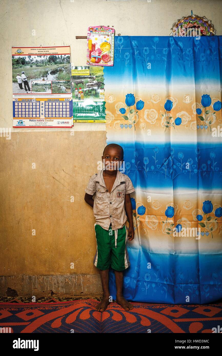 Tanzania Zanzibar Kizimbani Boy In The Living Room Of His
